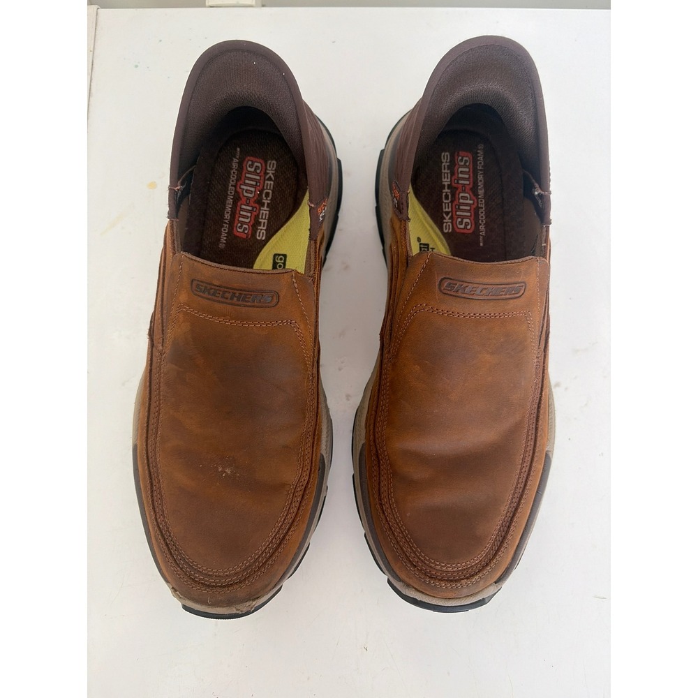 Skechers Slip-ins Relaxed Fit Respected Catel Leather Shoes Brown 204810 Mens 11
